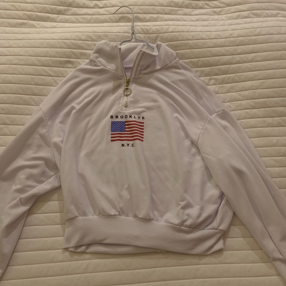 White Cropped Quarter Zip